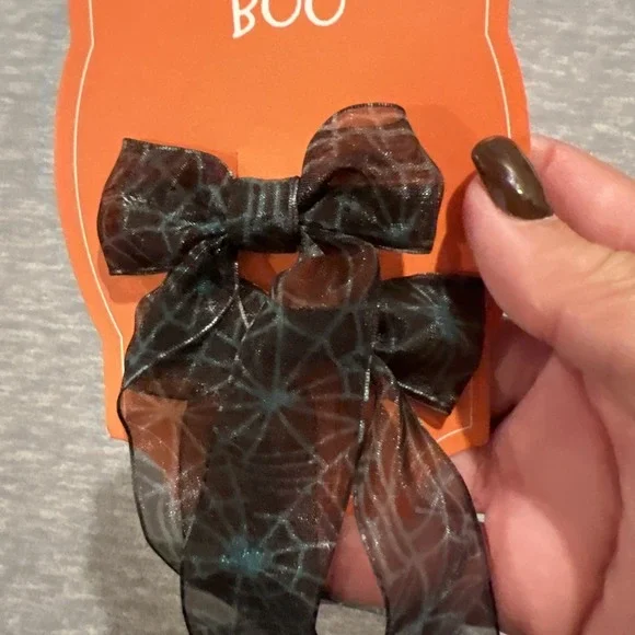 Cat & Jack Baby Halloween Pumpkin‎ Hat Stretch & Spider Web Hair Clips Bows New - Picture 12 of 13